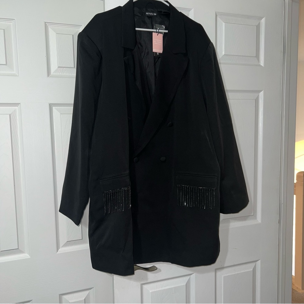 PrettyLittleThing Black Blazer with Embellished Pockets